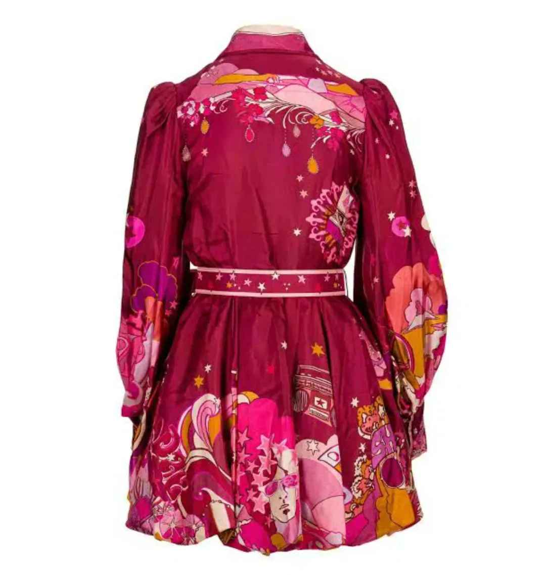 Zimmermann Concert Bubble Shirt Dress in Plum Collage Size 2 / AU 12 for rent on The Volte - main image