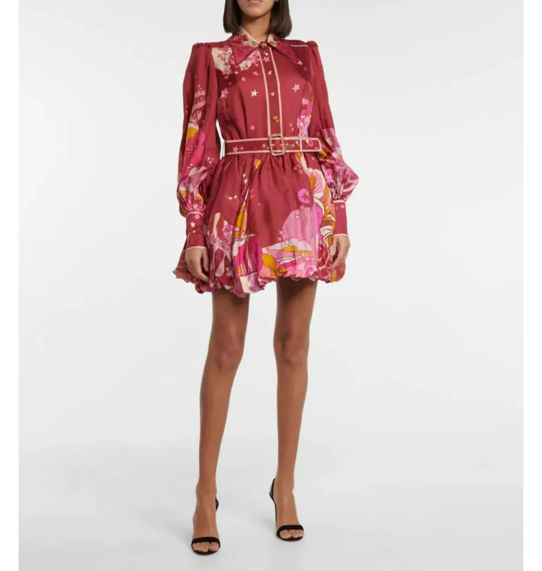 Zimmermann Concert Bubble Shirt Dress in Plum Collage Size 2 / AU 12 for rent on The Volte - main image
