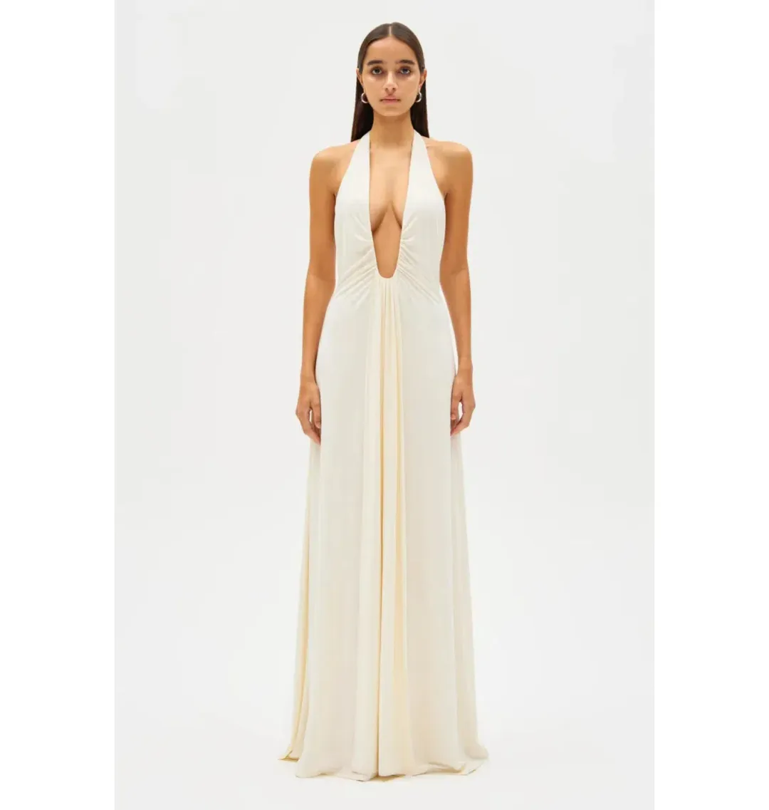 MISHA Jennifer Cupro Maxi Dress Ivory Size 6/XS for rent on The Volte - main image