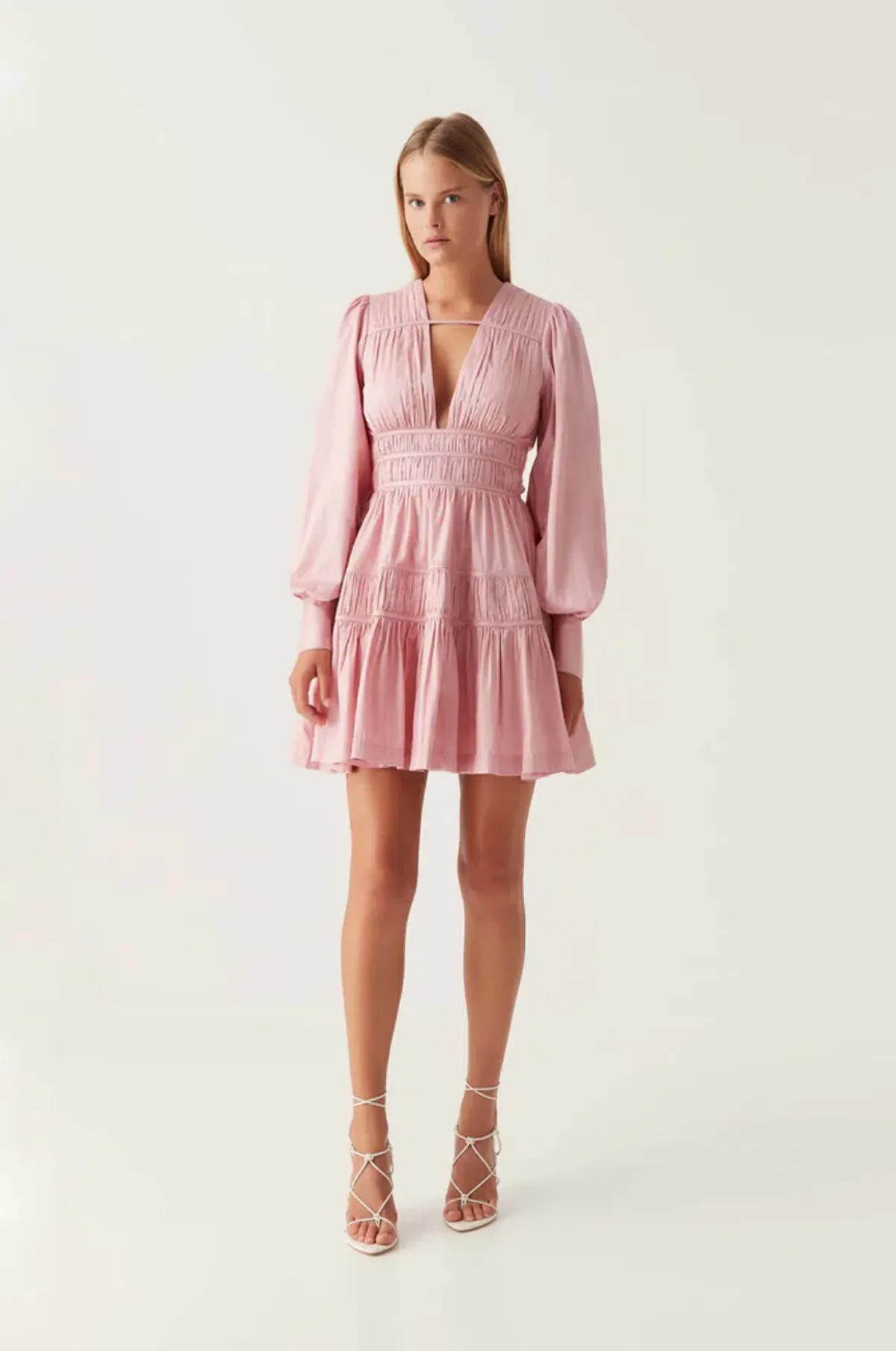 Aje Fallingwater Ruched Mini Dress Size 16 for rent on The Volte - main image