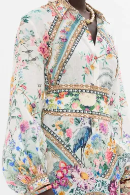 Camilla High Low Midi Linen Shirt Dress Plumes and Parterres Size AU 14 for rent on The Volte - image 3