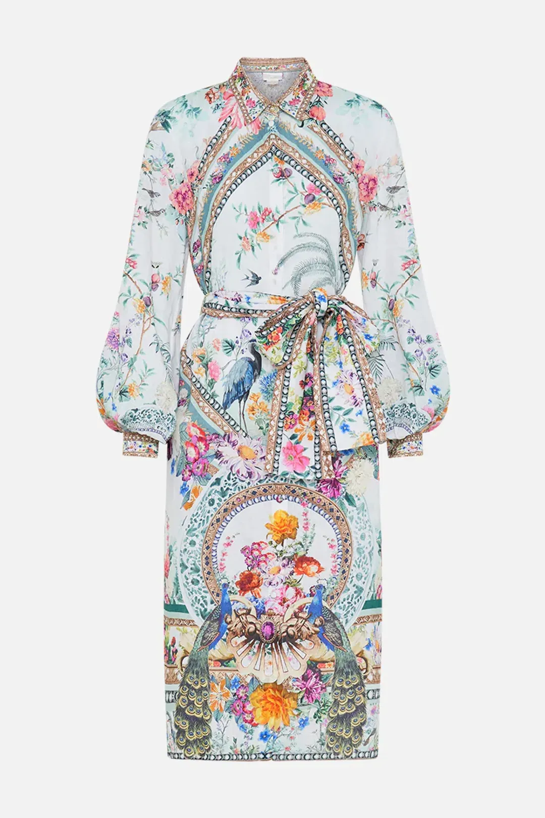 Camilla High Low Midi Linen Shirt Dress Plumes and Parterres Size AU 14 for rent on The Volte - main image