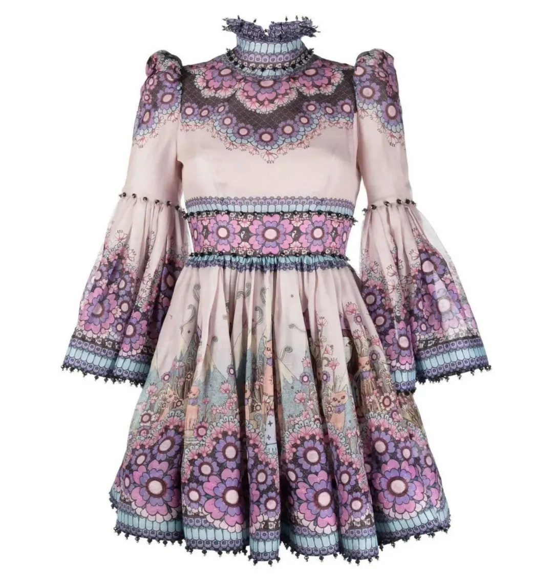 Zimmermann Celestial Bell Sleeve Mini Dress Gemini Zodiac Print Size 3 / AU 14 for rent on The Volte - main image