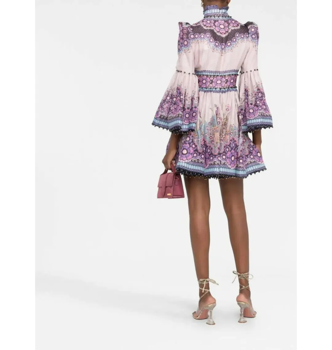 Zimmermann Celestial Bell Sleeve Mini Dress Gemini Zodiac Print Size 3 / AU 14 for rent on The Volte - main image