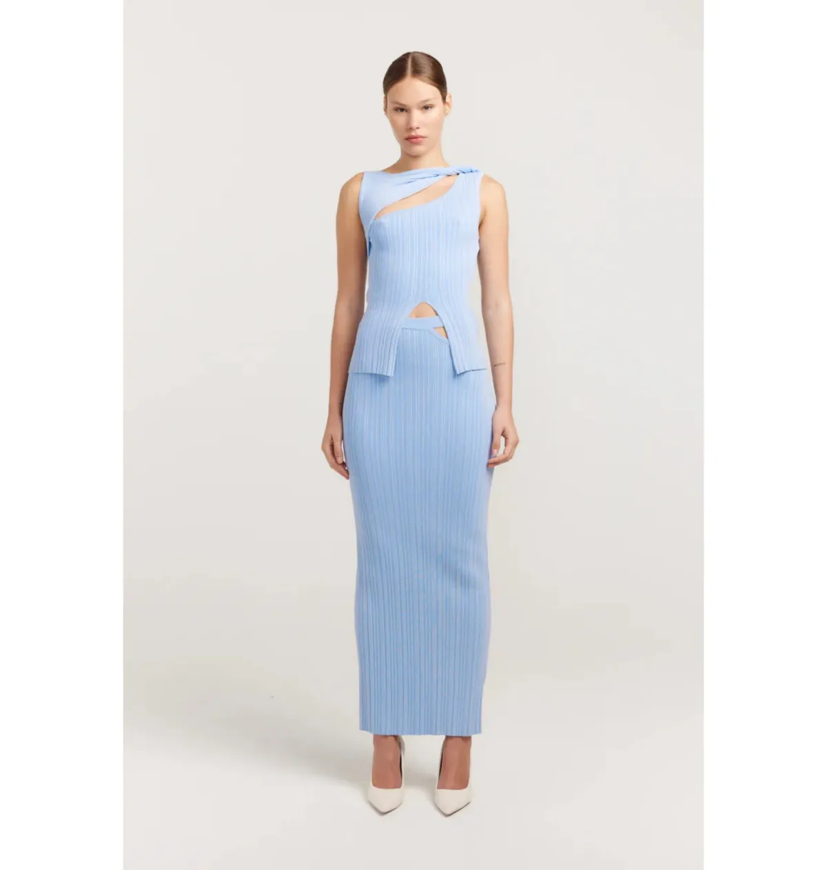 Henne Romee Rib Knit Top Size 6 and Knit Skirt Size 8 Cloud Blue - Image 1