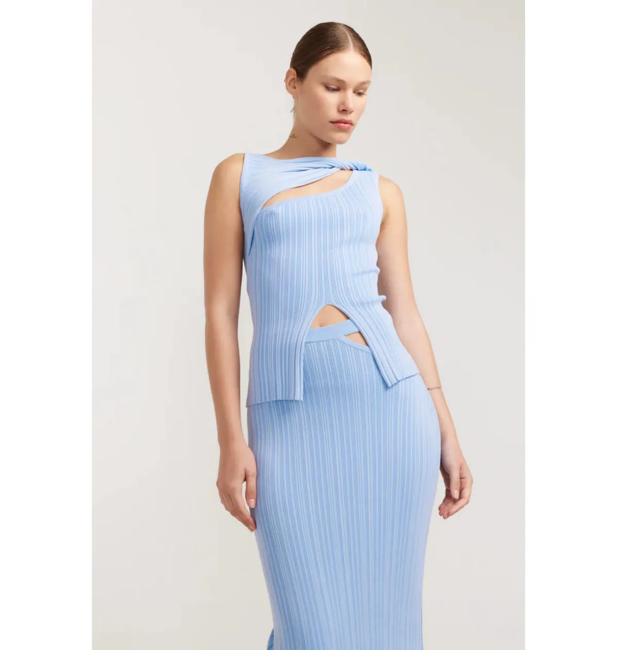 Henne Romee Rib Knit Top Size 6 and Knit Skirt Size 8 Cloud Blue - Image 2