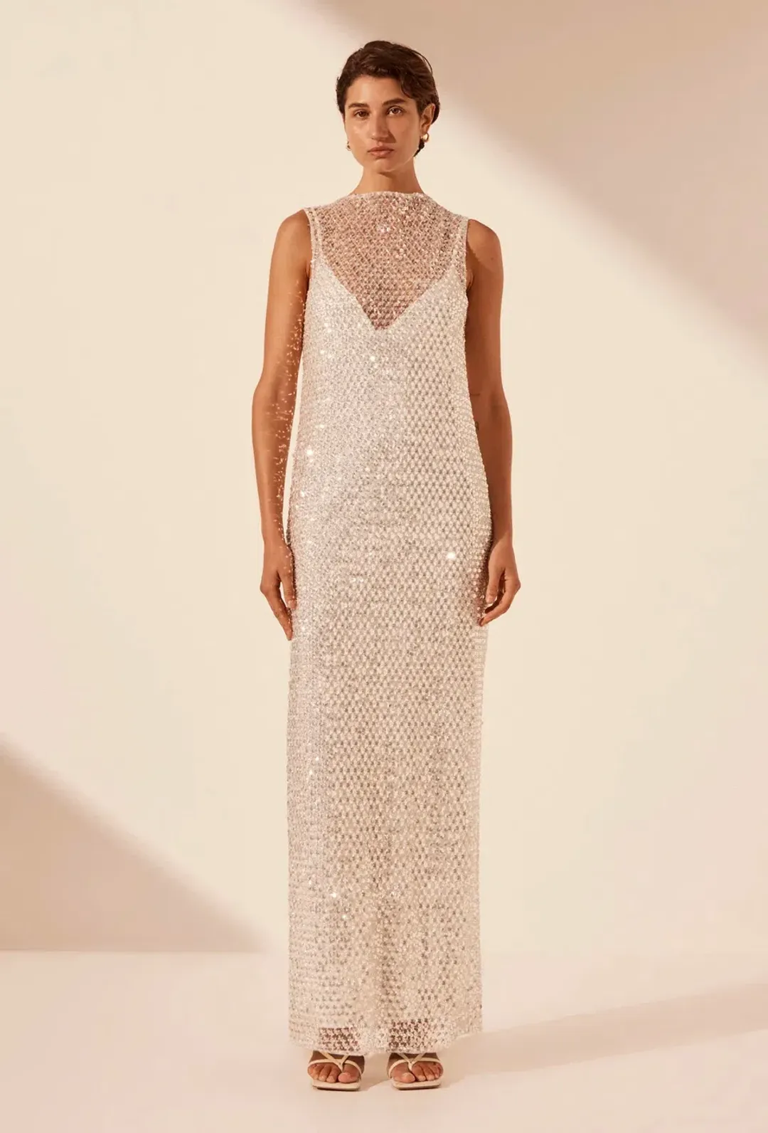 Shona Joy Asteri High Neck Maxi Dress Silver Size 10 for rent on The Volte - main image