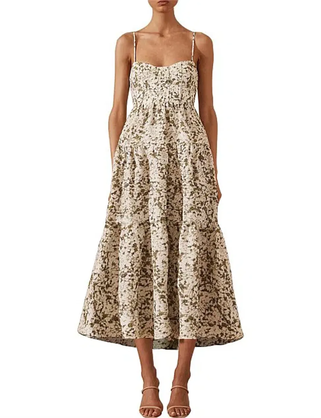 SHONA JOY SUZETTE TIERED MIDI LINEN DRESS for rent on The Volte - main image