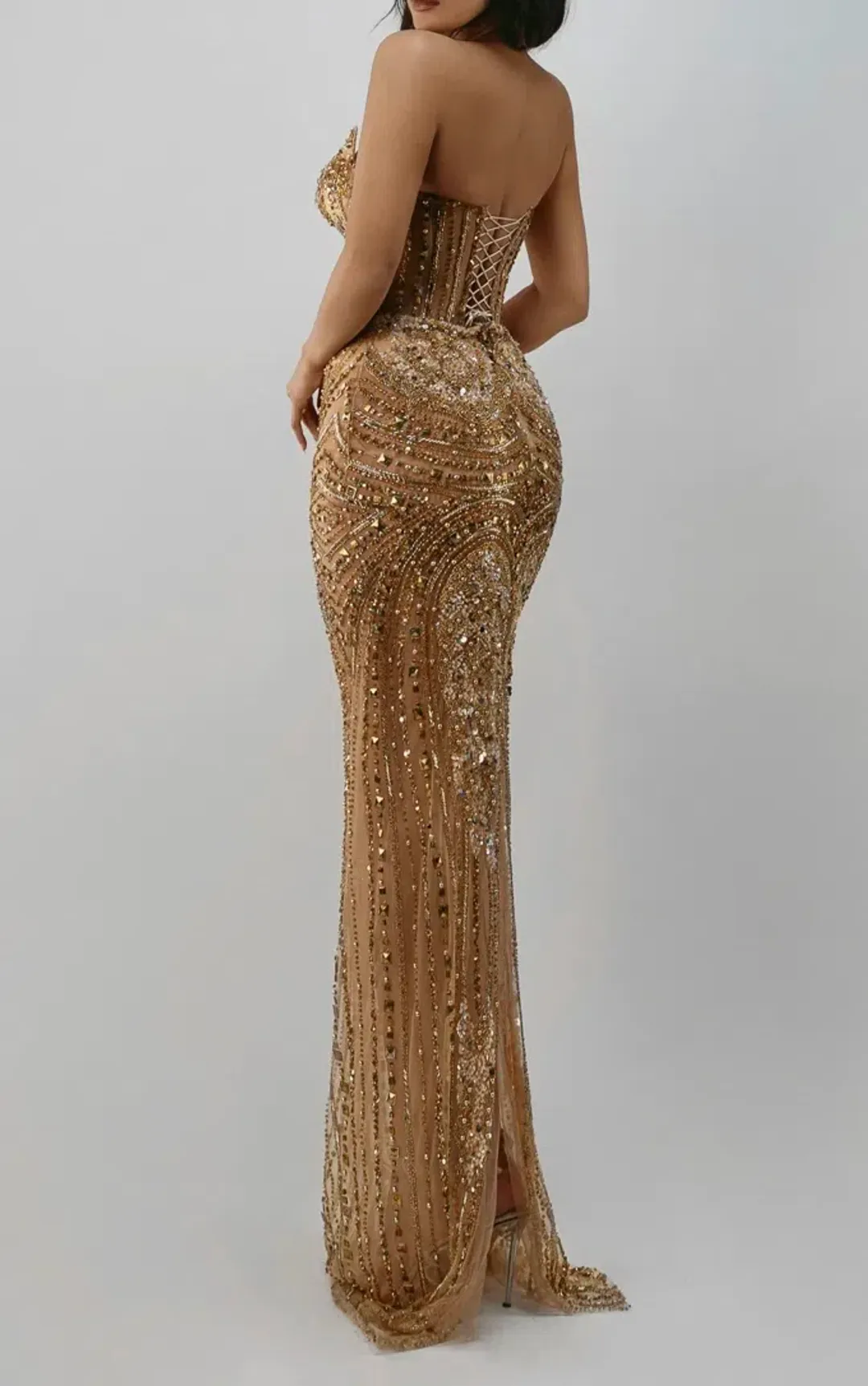 Luanda Bunjaku Gold beaded Couture dress for rent on The Volte - main image