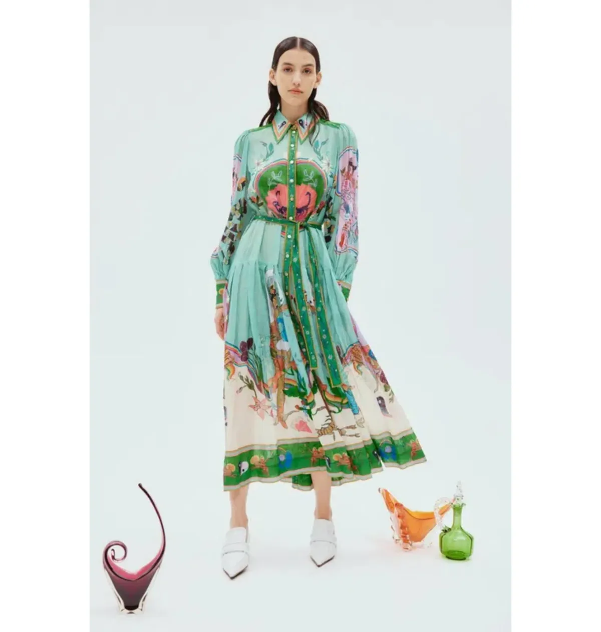 Alemais Evergreen Shirtdress Green Print Size AU 6 - Image 1