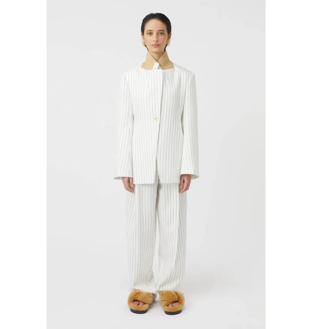 Camilla and Marc Jagger Blazer and Trousers Set White Pinstripe Size AU 8 for rent on The Volte - main image