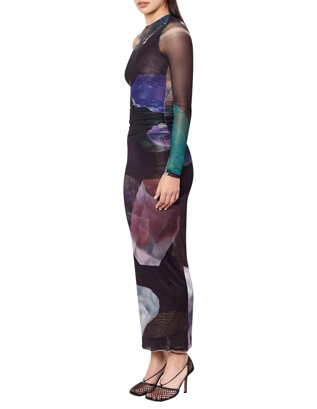 Romy Gemstone Long Sleeve Mesh Maxi Dress Black Multi Size AU 12 for rent on The Volte - main image