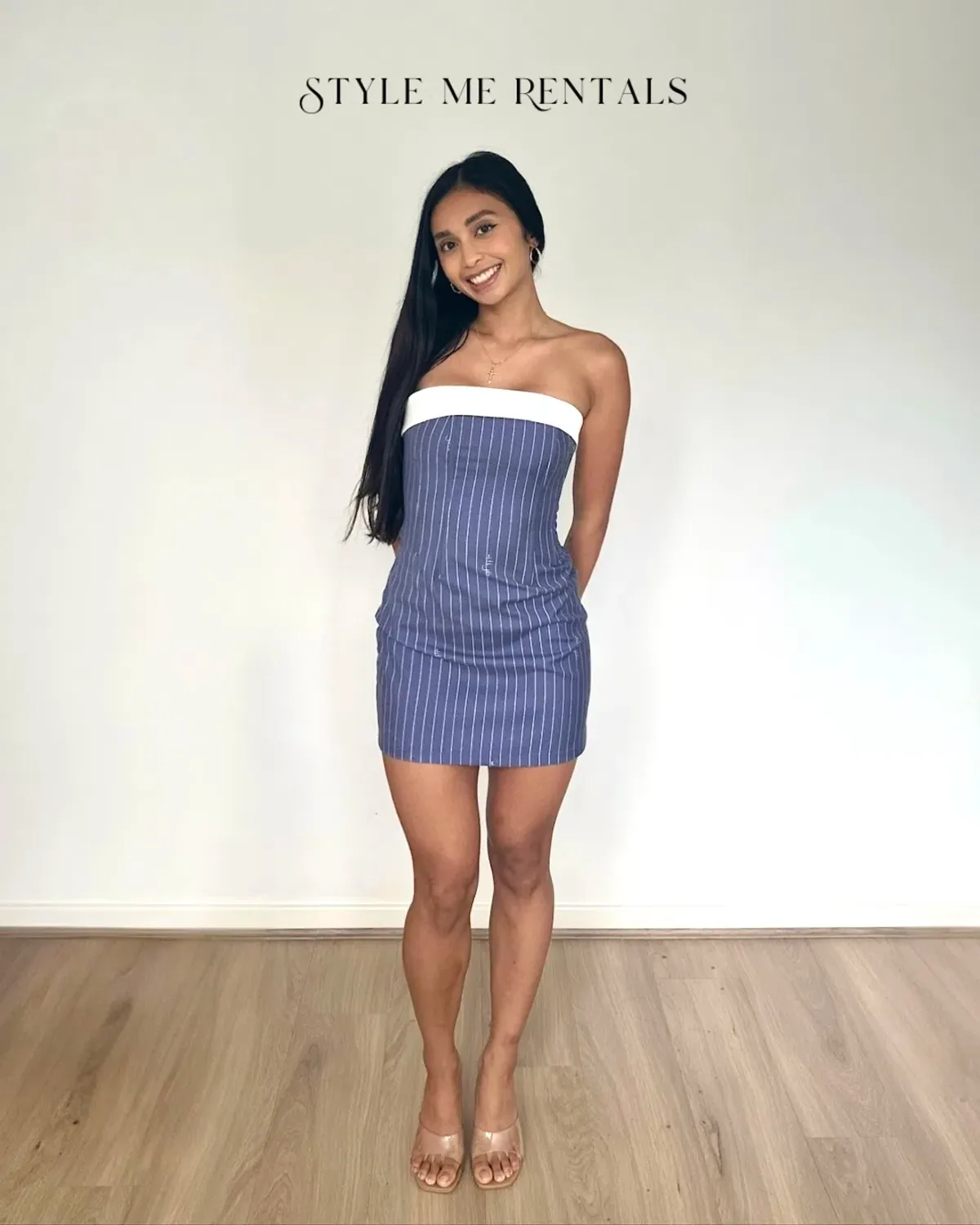 With Jéan Chloe Corset Mini Dress Pinstripe Blue Size M - Image 2