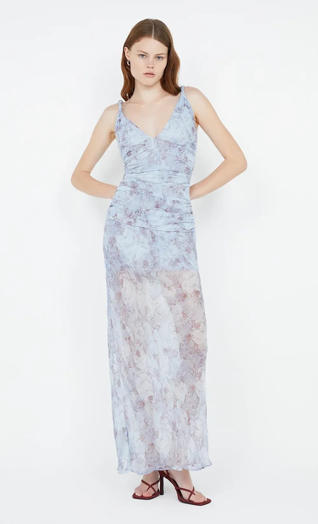 Bec & Bridge Danica V Neck Maxi Dress Chambray Rose Blue Size 10 for rent on The Volte - main image