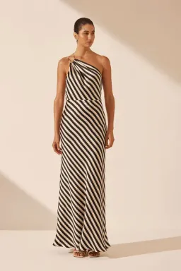 Shona Joy Escalet Silk One Shoulder Open Back Maxi Dress Black/Cream Size 8 for rent on The Volte - image 4