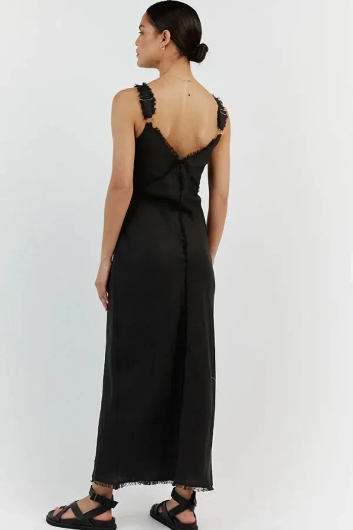 Dissh Georgie Linen Fringe Midi Dress Black Size 6 - Image 3