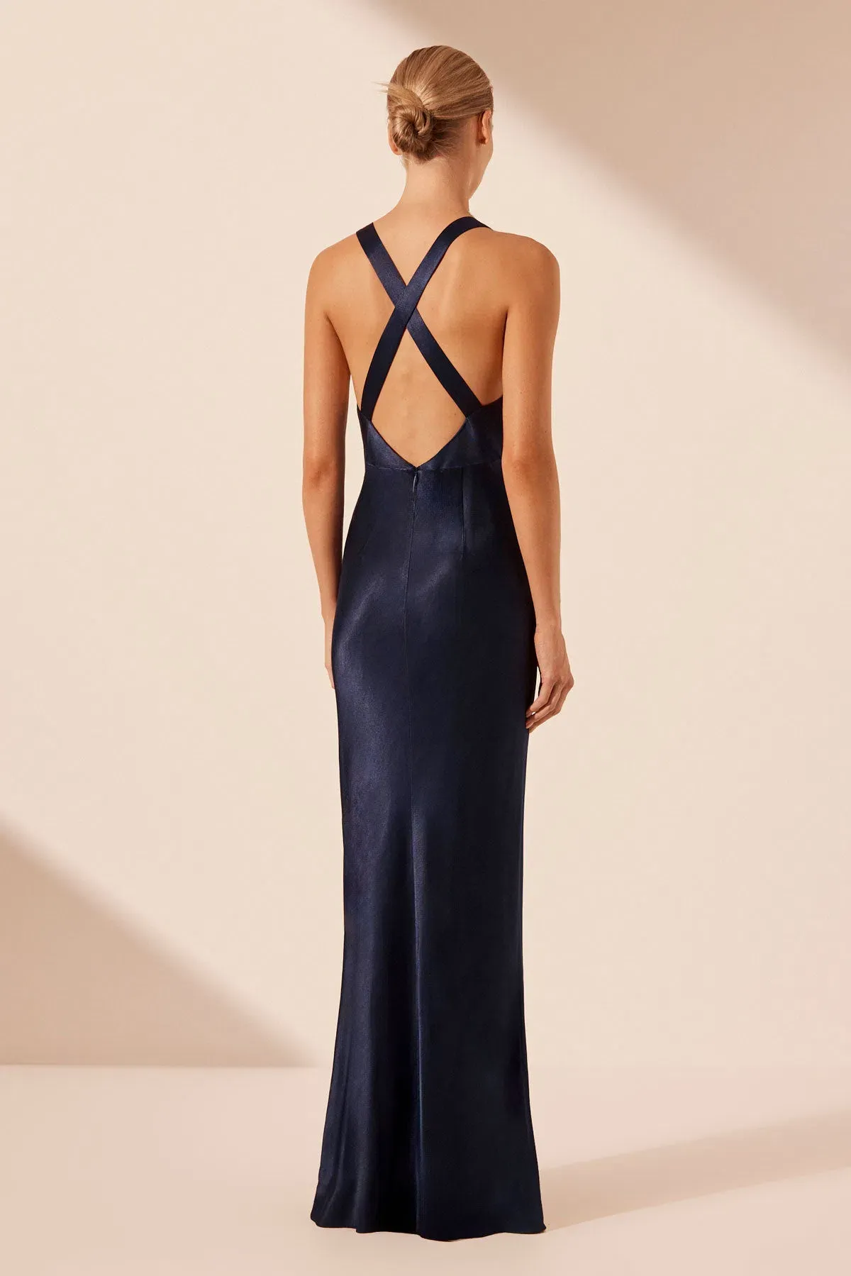 Shona Joy Camille Lace Cross Back Split Maxi Dress Midnight/Ivory Size 12 - Image 3
