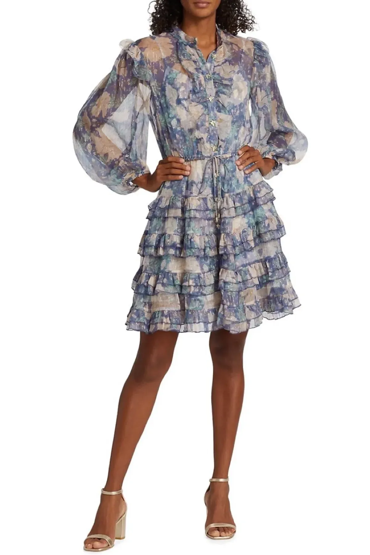 Zimmermann Cosmic Mini Scallop Dress Mist Floral Blue Size 2 / AU 12 for rent on The Volte - main image
