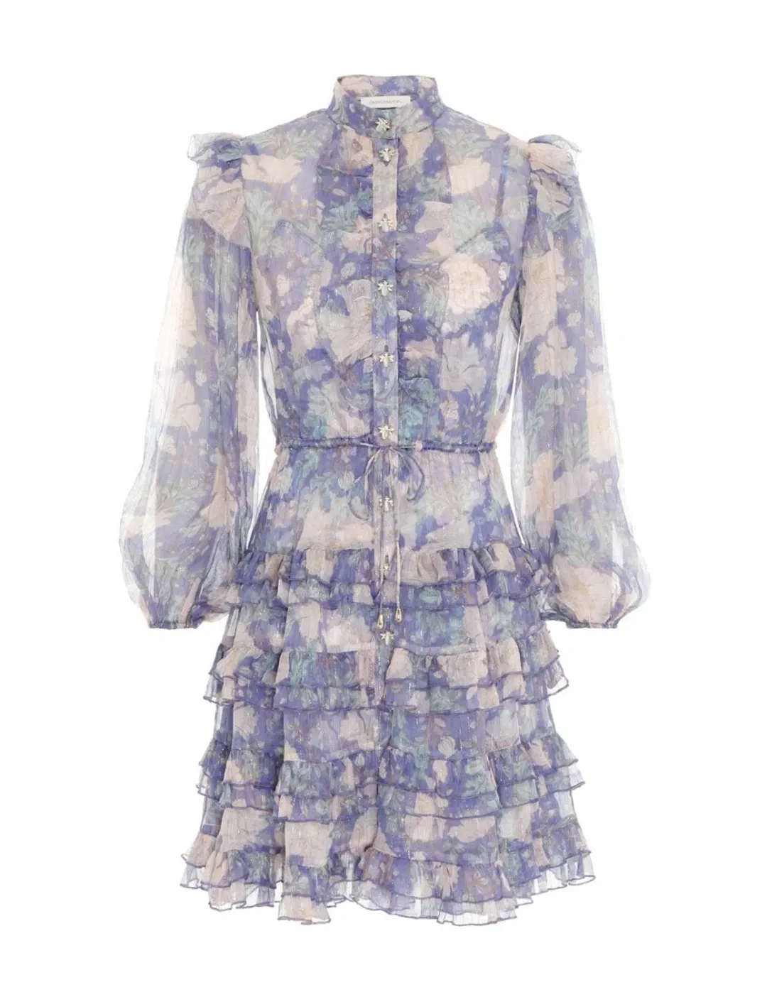 Zimmermann Cosmic Mini Scallop Dress Mist Floral Blue Size 2 / AU 12 for rent on The Volte - main image