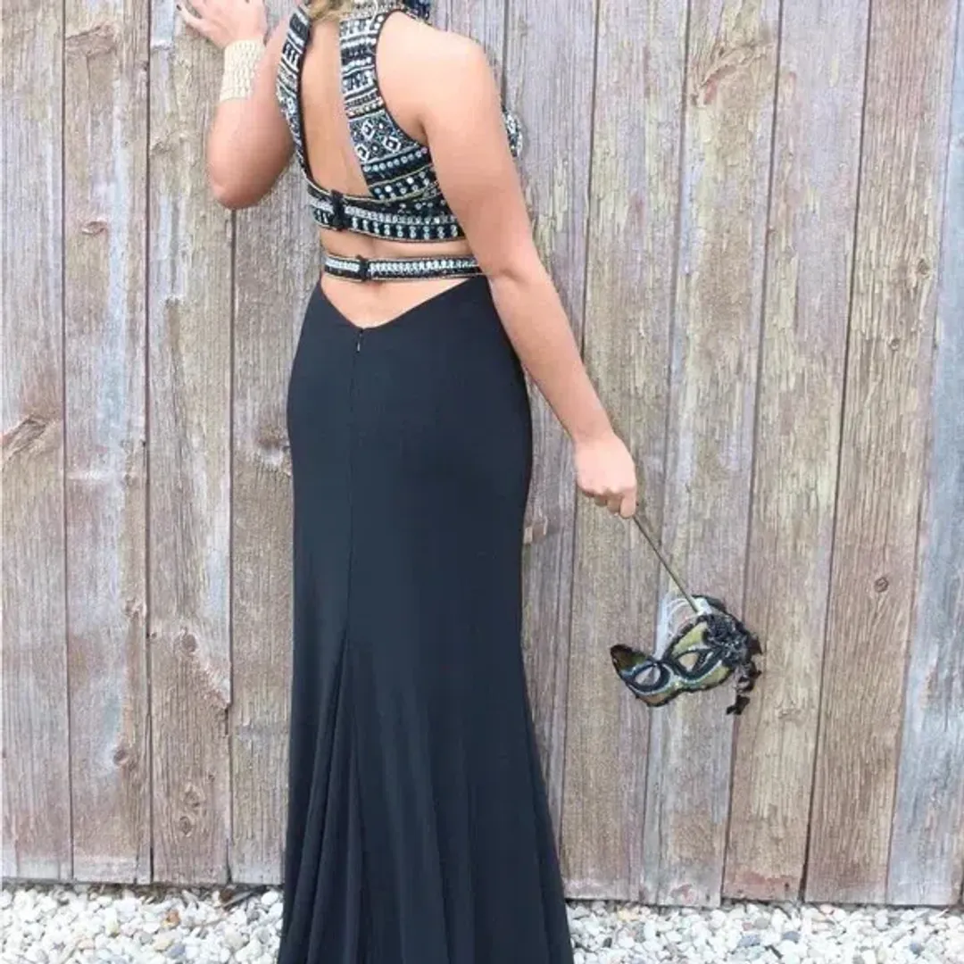 Sherri Hill 11068 High Neck Two Piece Gown Black/Beaded Size 6 for rent on The Volte - main image