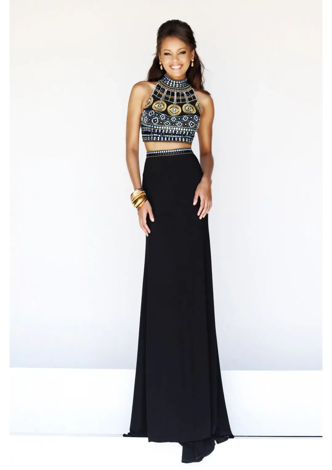 Sherri Hill 11068 High Neck Two Piece Gown Black/Beaded Size 6 for rent on The Volte - main image