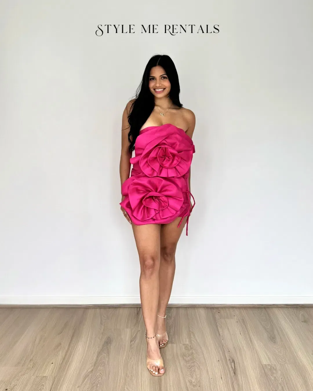 Sierra Darien Voluminous Flower Design Mini Dress Fuchsia Size XS for rent on The Volte - main image