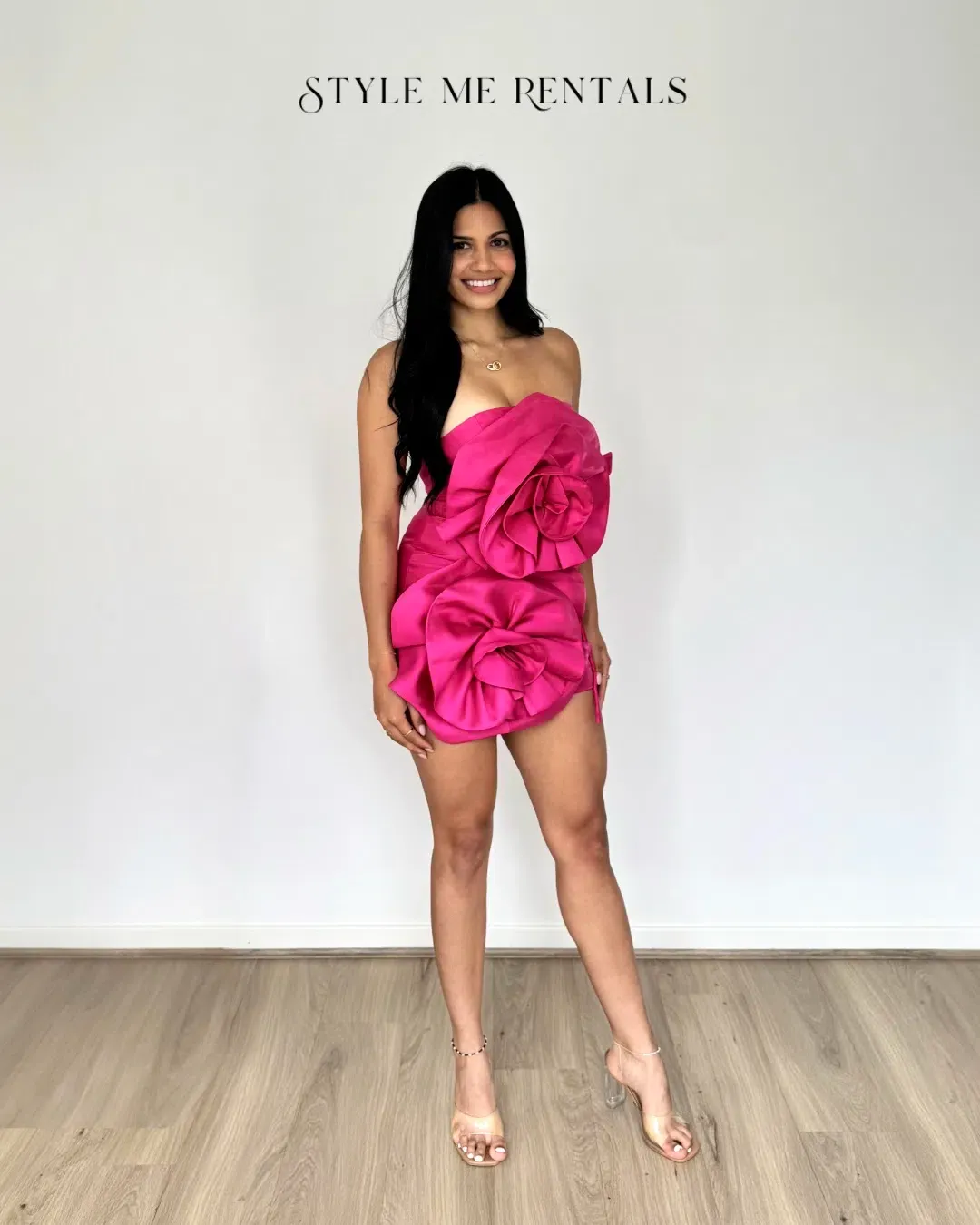 Sierra Darien Voluminous Flower Design Mini Dress Fuchsia Size XS for rent on The Volte - main image