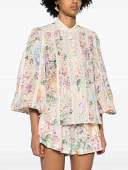 Zimmermann Halliday Lace Trim Shirt and Tuck Shorts Set Multi Watercolour Floral Size 0 / AU 8 for rent on The Volte - image 2