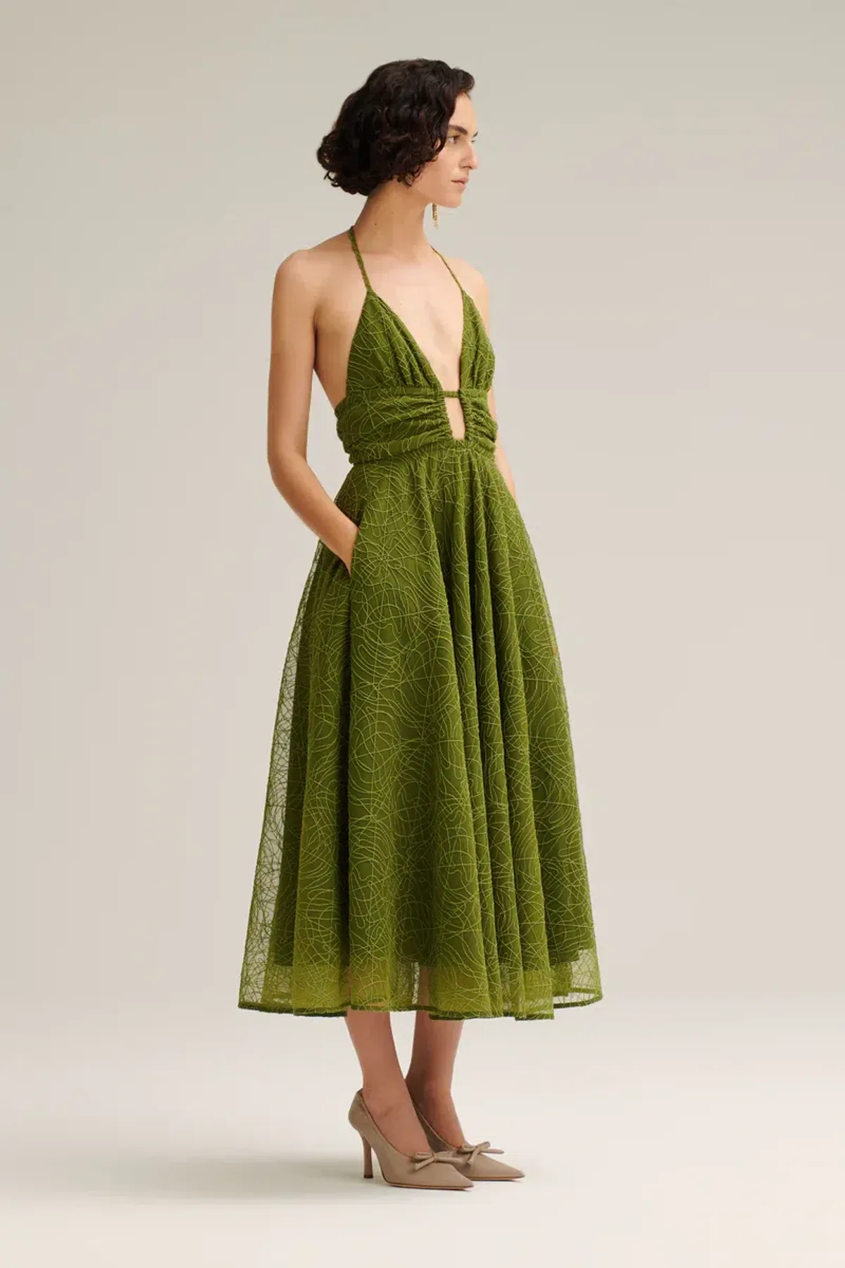 Scanlan Theodore Cornelli Gather Dress Olive Green Size 8 - Image 2