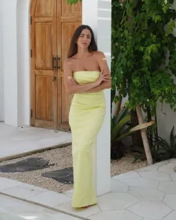 Shona Joy Lani Strapless Draped Maxi Dress Yellow Size 8 for rent on The Volte - image 1