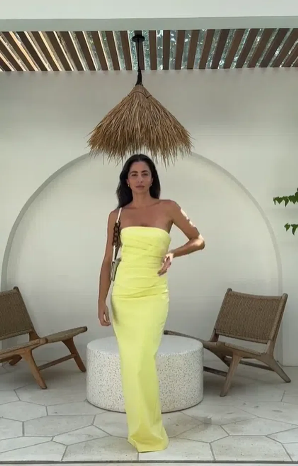 Shona Joy Lani Strapless Draped Maxi Dress Yellow Size 8 - Image 2