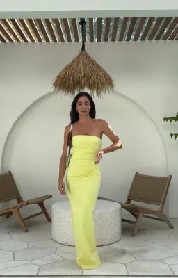Shona Joy Lani Strapless Draped Maxi Dress Yellow Size 8 for rent on The Volte - image 2