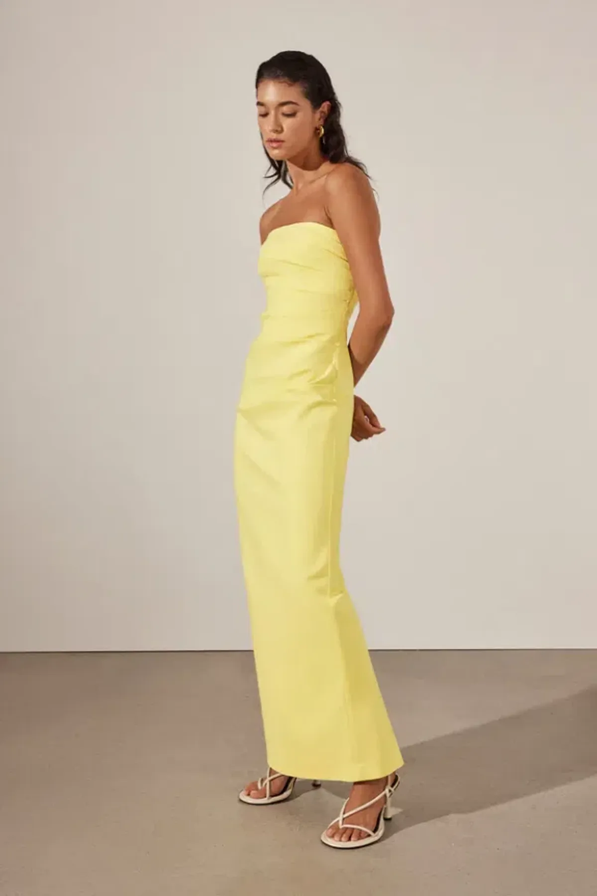 Shona Joy Lani Strapless Draped Maxi Dress Yellow Size 10 - Image 4