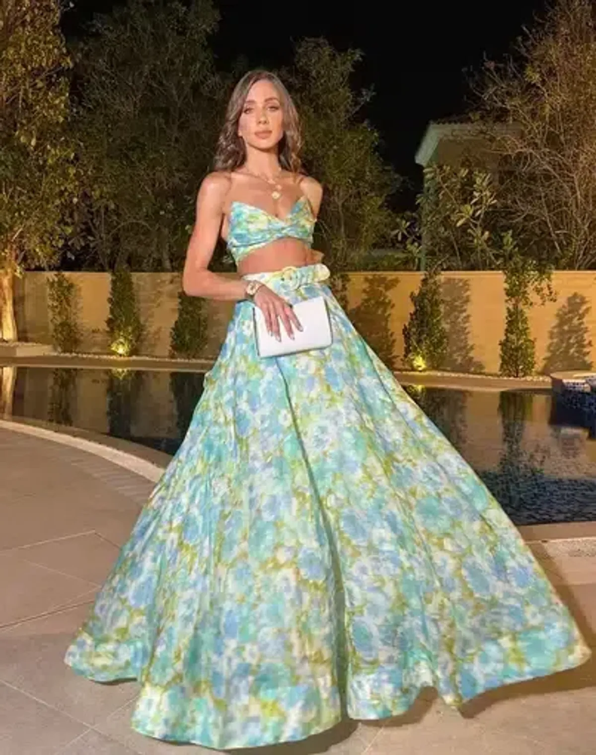 Zimmermann High Tide Twist Crop Bodice & Maxi Skirt Set In Aqua Ikat Floral Size 1 / Au 10 - Image 3