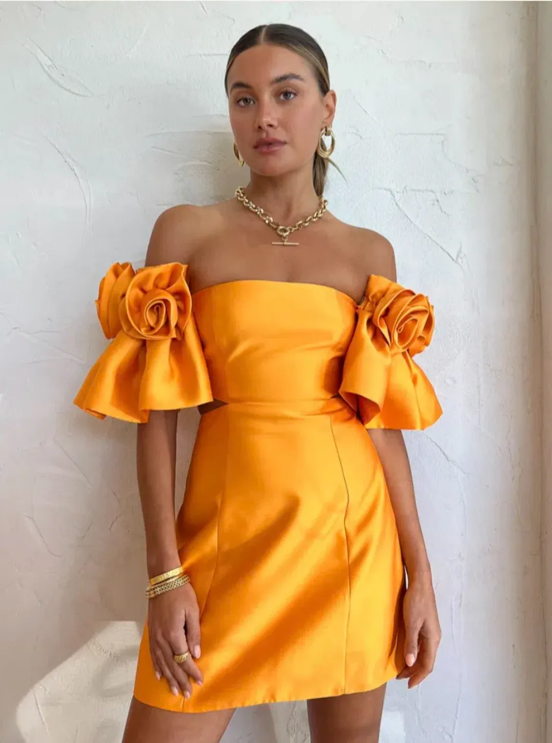 Alemais Macie Rosette Mini Dress in Saffron Size 12 for rent on The Volte - main image