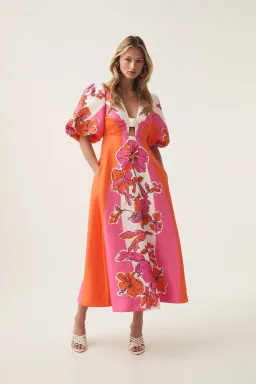 Aje Overflow Knotted Midi Dress Vivid Hibiscus Size 14 for rent on The Volte - image 1