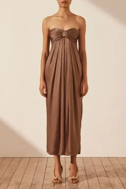 Shona Joy Milo Strapless Knot Midi Dress Cacao Size AU 14 for rent on The Volte - image 2