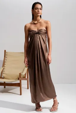 Shona Joy Milo Strapless Knot Midi Dress Cacao Size AU 14 for rent on The Volte - image 1
