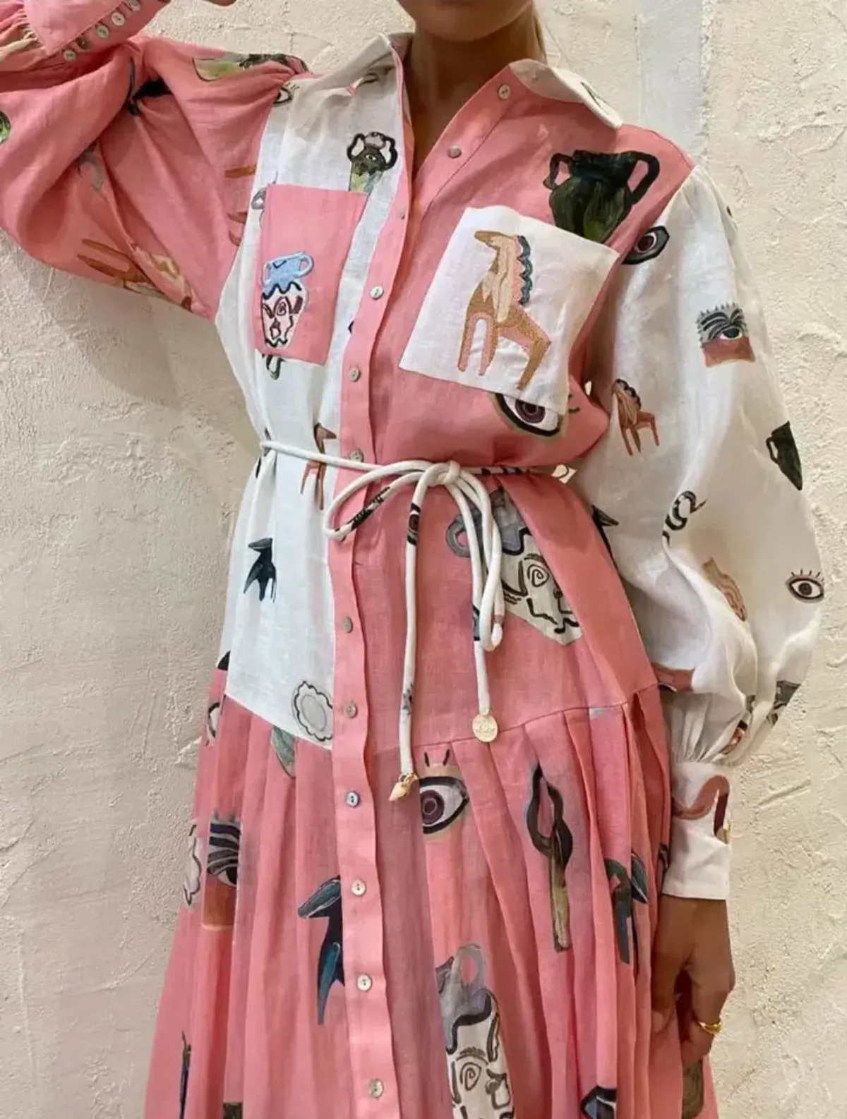Alemais Cleo Patchwork Shirtdress in Pink Print Size 12 - Image 4