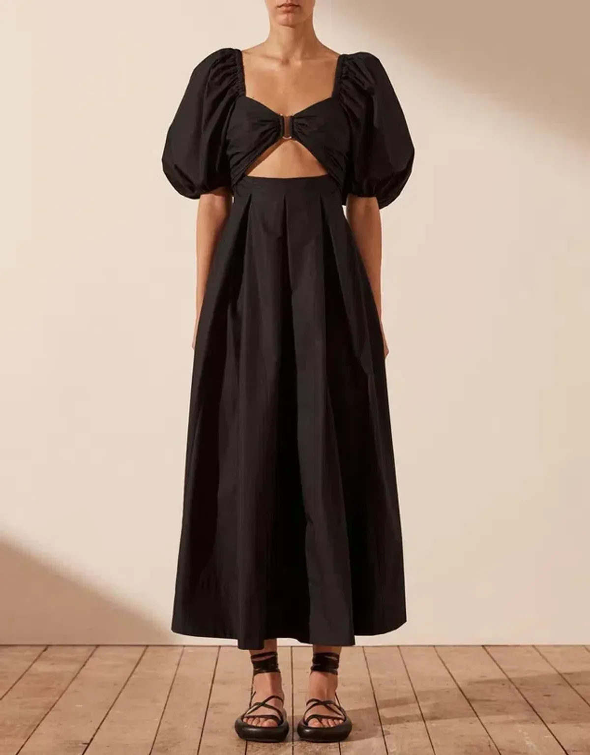 Shona Joy Mareva Short Sleeve Cut Out Midi Dress Black Size 10 for rent on The Volte - main image