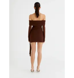 Benni Yasmin Off Shoulder Mini Dress Cacao Size AU 8 for rent on The Volte - image 4