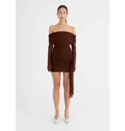 Benni Yasmin Off Shoulder Mini Dress Cacao Size AU 8 for rent on The Volte - image 1