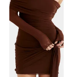 Benni Yasmin Off Shoulder Mini Dress Cacao Size AU 8 for rent on The Volte - image 3