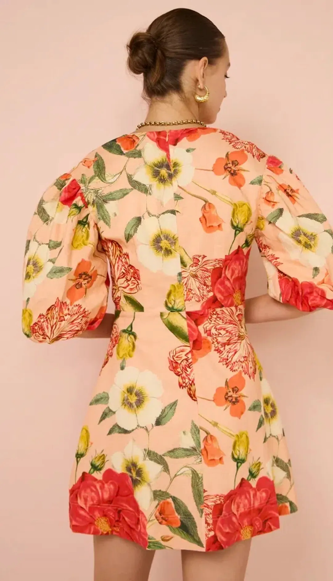 By Nicola Bolero Gathered Mini Dress in Raspberry Punch Floral Size AU 8 for rent on The Volte - main image