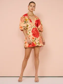 By Nicola Bolero Gathered Mini Dress in Raspberry Punch Floral Size AU 8 for rent on The Volte - image 1