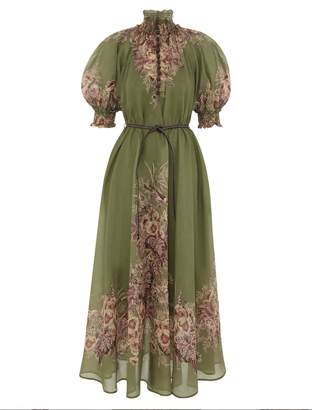 Zimmermann Ottie Swing Maxi Dress Khaki Floral Size 2/Au 12 for rent on The Volte - main image