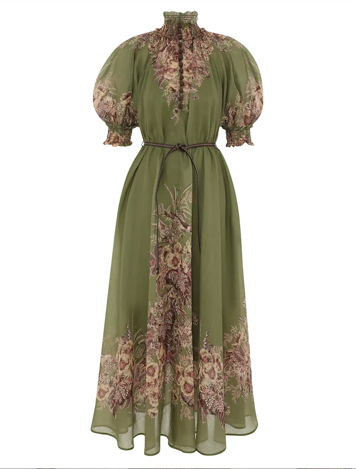 Zimmermann Ottie Swing Maxi Dress Khaki Floral Size 2/Au 12 - Image 3