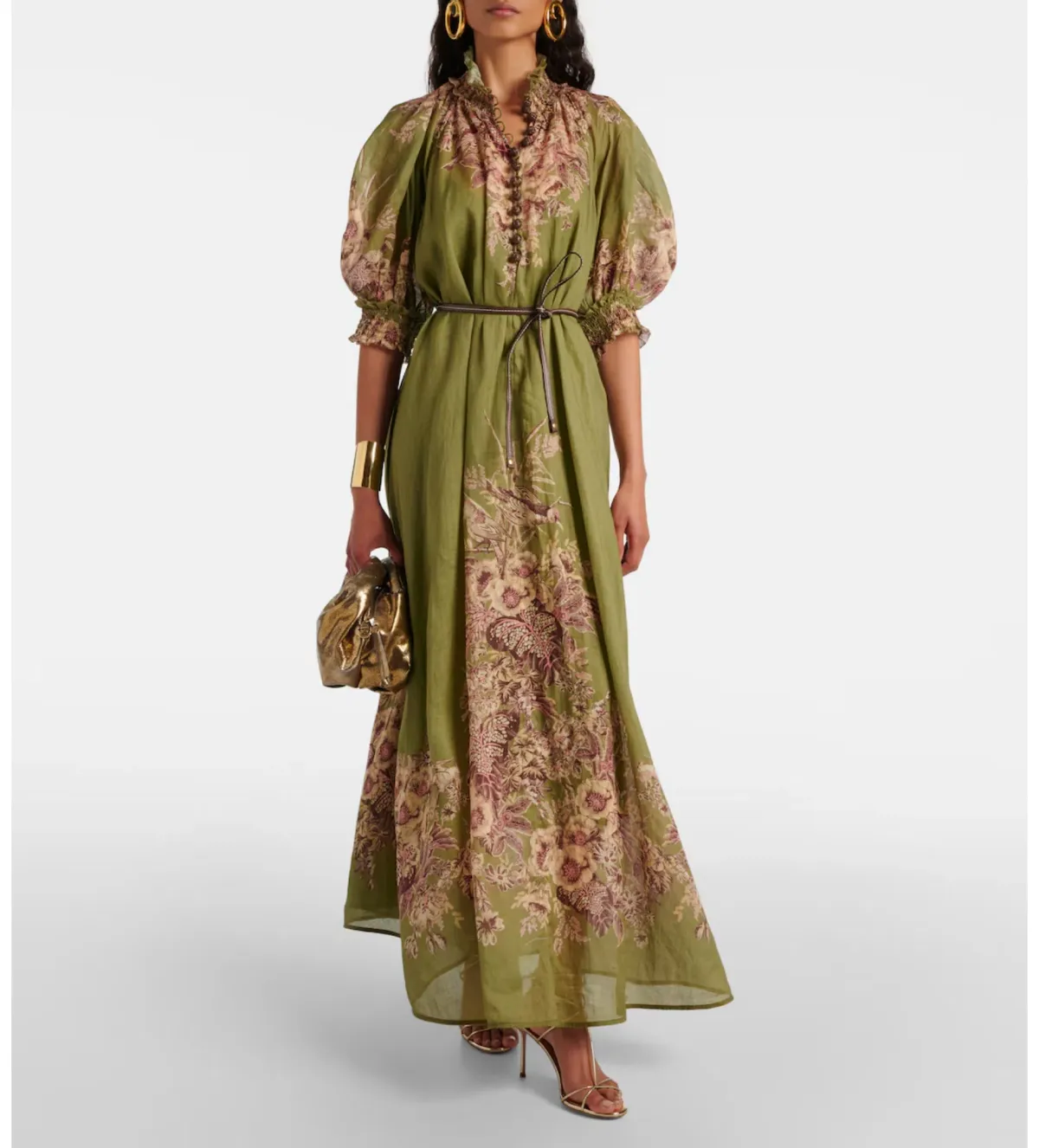 Zimmermann Ottie Swing Maxi Dress Khaki Floral Size 2/Au 12 - Image 1