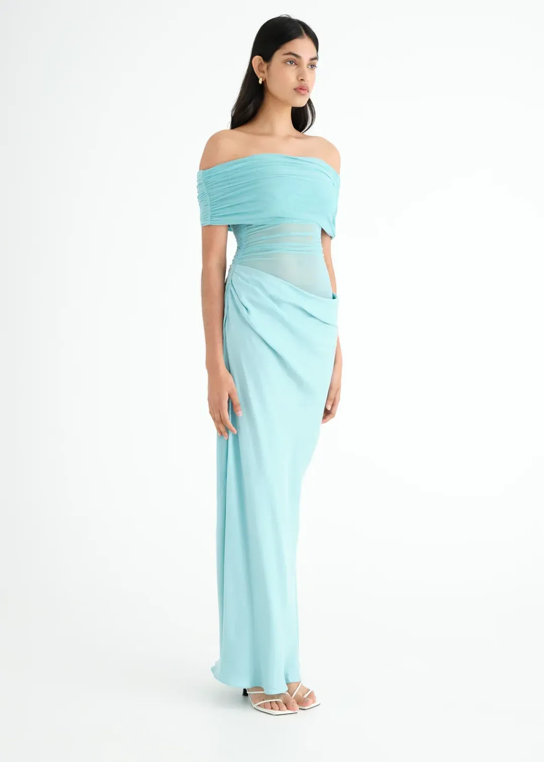 Benni Nico Off Shoulder Maxi Dress Aquamarine Size 8 for rent on The Volte - main image