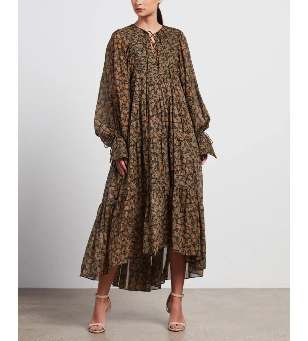 Shona Joy Francine Pin Tuck Balloon Sleeve Midi Dress Print Size 12 for rent on The Volte - main image
